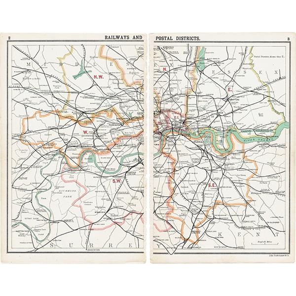 2024新商品 ロンドン 鉄道＆郵便アンティークマップ 地図015 - アンティーク その他