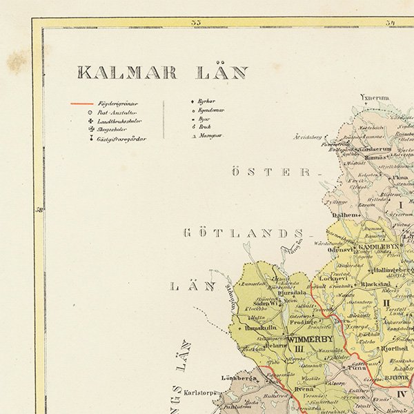 スウェーデンのアンティークマップ（古地図）カルマル（Kalmar län）019