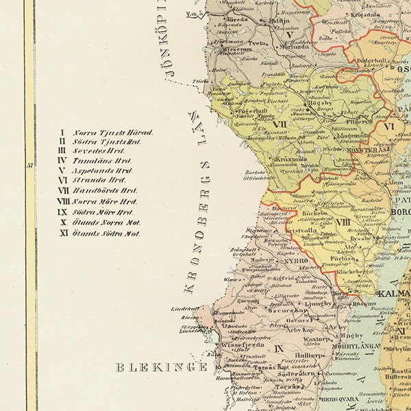 スウェーデンのアンティークマップ（古地図）カルマル（Kalmar län）019