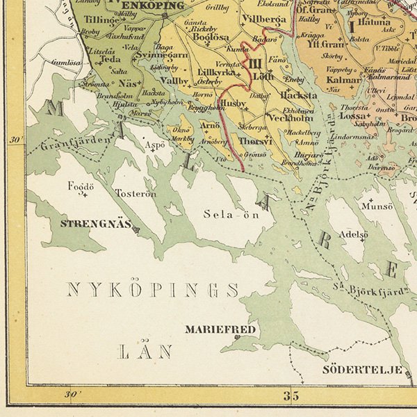 スウェーデンのアンティークマップ（古地図）ウプサラ（Uppsala län）020