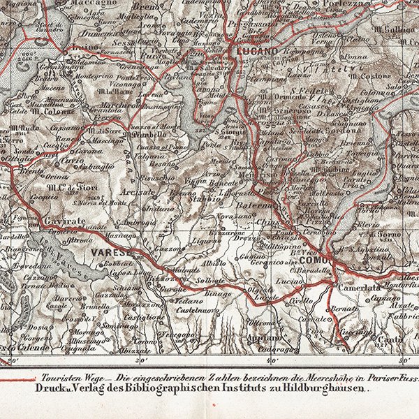 スイスのアンティークマップ マッジョーレ湖周辺（ドイツ語の古地図）024