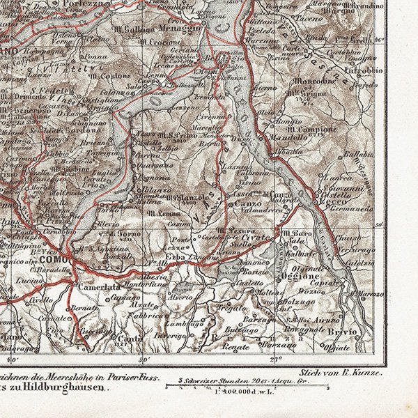 スイスのアンティークマップ マッジョーレ湖周辺（ドイツ語の古地図）024