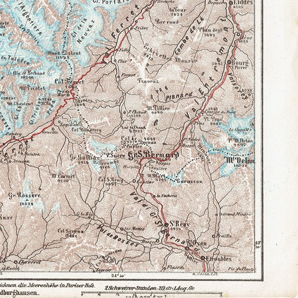 スイスのアンティークマップ モンブラン周辺（ドイツ語の古地図）025