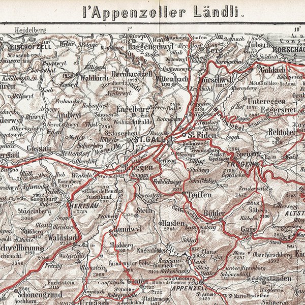 スイスのアンティークマップ ザンクト・ガレン周辺（ドイツ語の古地図）026