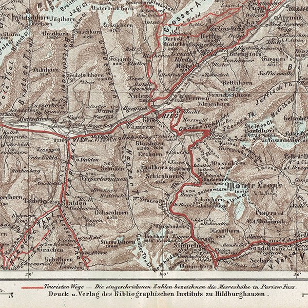 スイスのアンティークマップ レッチェンタール周辺（ドイツ語の古地図）027