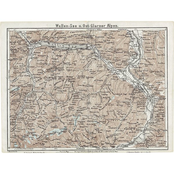 スイスのアンティークマップ ヴァレン湖周辺（ドイツ語の古地図）028