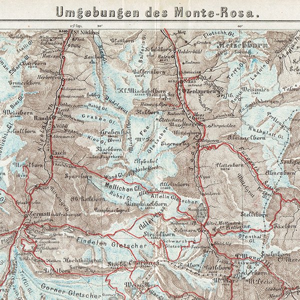 スイスのアンティークマップ ゴルナーグレチャー,モンテ・ローザ周辺（ドイツ語の古地図）031
