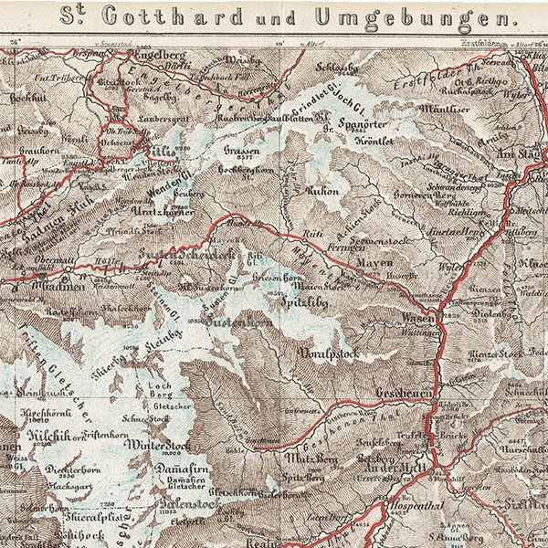 スイスのアンティークマップ ゴッタルド峠周辺（ドイツ語の古地図）032