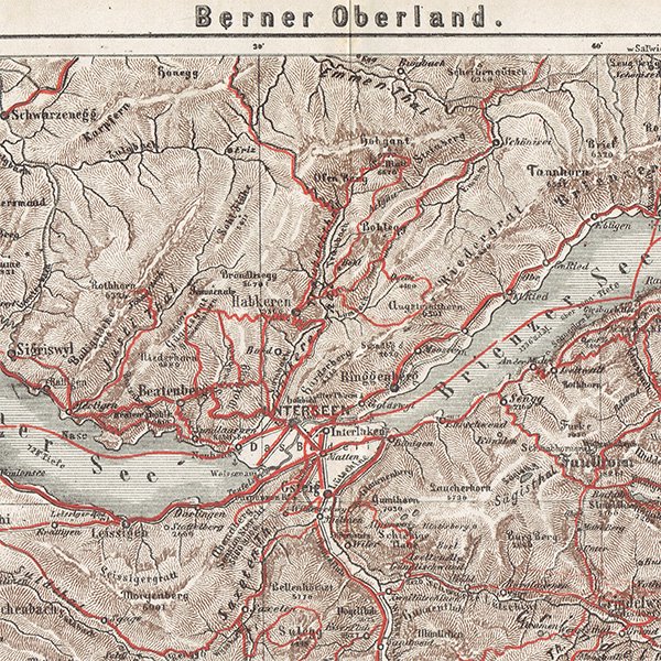 スイスのアンティークマップ ベルナー・オーバーラント周辺（ドイツ語の古地図）037