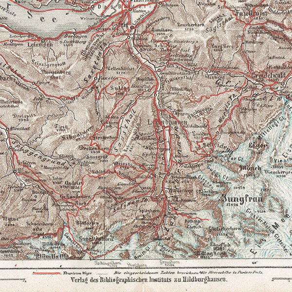 スイスのアンティークマップ ベルナー・オーバーラント周辺（ドイツ語の古地図）037