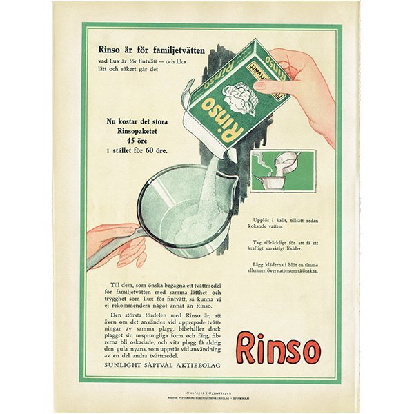 スウェーデンヴィンテージ広告 / Rinso（洗濯用洗剤） 1924年 0237