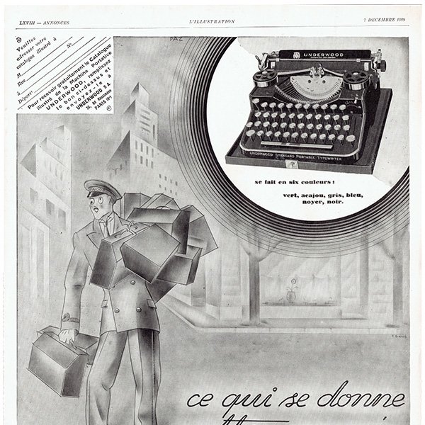 フレンチヴィンテージ広告 / タイプライター（UNDERWOOD） 1929年 0286