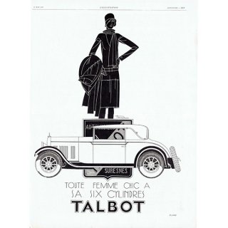 クラシックカー TALBOT 1929年 / フレンチヴィンテージ広告  0118