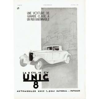 クラシックカー Unic（ユニック） 1931年 / フレンチヴィンテージ広告  0119