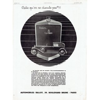 クラシックカー BALLOT 1929年 / フレンチヴィンテージ広告  0122