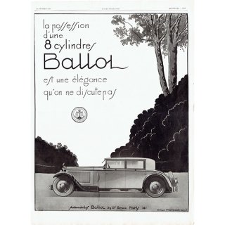 クラシックカー BALLOT 1929年 / フレンチヴィンテージ広告 0133