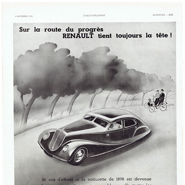 クラシックカー ルノー（RENAULT） 1934年 / フランスの古い広告