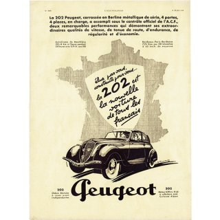 クラシックカー プジョー202（PEUGEOT） 1938年 / フランスの古い広告（ヴィンテージ広告） 0146