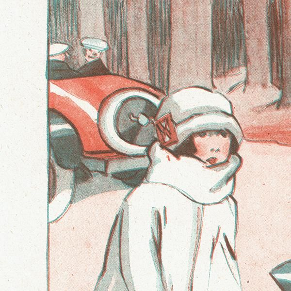 ヴィンテージカー レース アンティーク アート 1930年代 フランス クラシックカー 1925年 / フランスの古い雑誌の挿絵