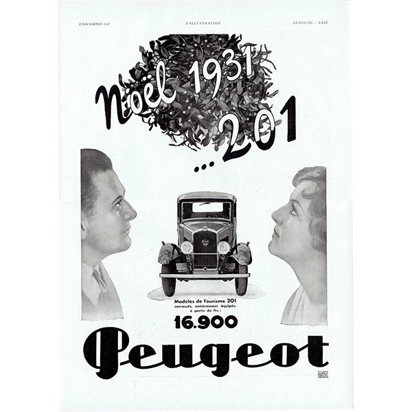 クラシックカー プジョー201（PEUGEOT） 1931年 / フランスの古い広告（ヴィンテージ広告） 0160