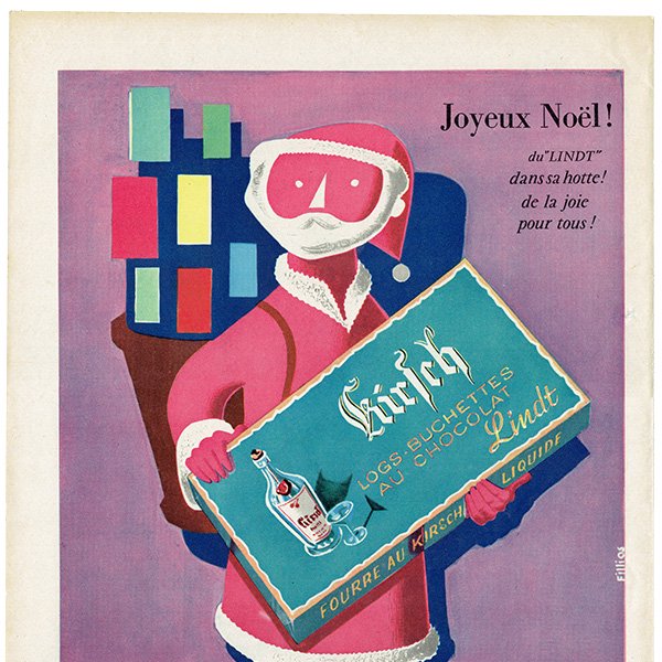 Lindt リンツ チョコレート サンタクロース フランスの古い広告 （ヴィンテージ広告） 1956年 0304