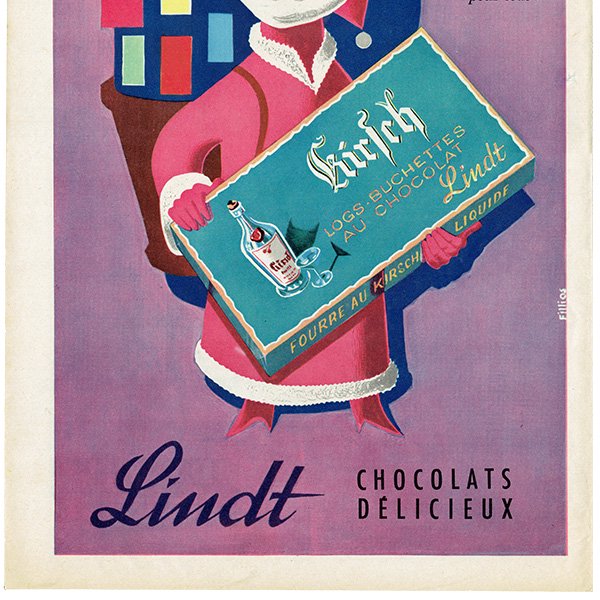 Lindt リンツ チョコレート サンタクロース フランスの古い広告 （ヴィンテージ広告） 1956年 0304