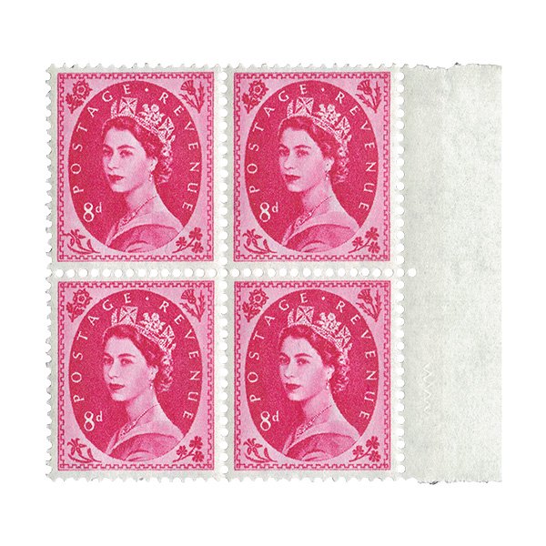英国のエリザベス2世（エリザベス女王）イギリス 未使用 田形 古い切手 ピンク系