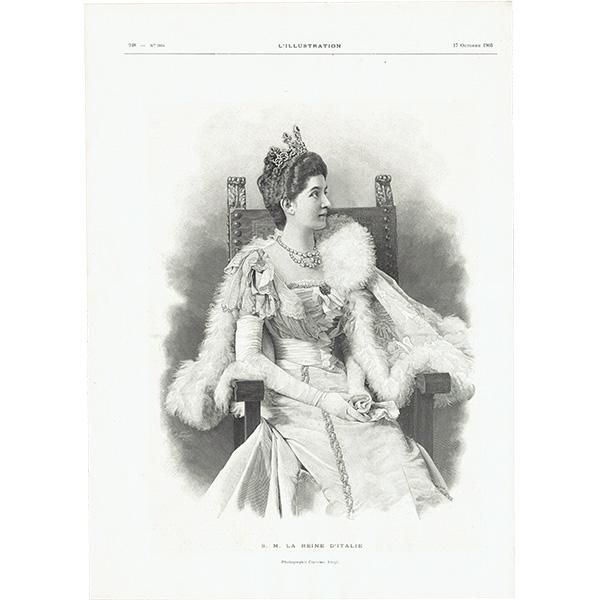 イタリア女王(王妃?) フランス アンティーク 肖像画 版画 1903年 1102