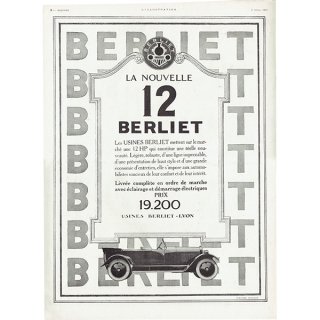 クラシックカー BERLIET（ベルリエ）1922年 / フランスの古い車の広告（ヴィンテージ広告） 0162