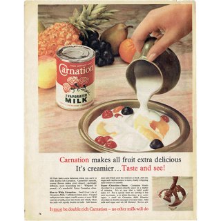 Carnation evaporated MILK イギリスの古い広告 1950年代  (ヴィンテージプリント) 0307<img class='new_mark_img2' src='https://img.shop-pro.jp/img/new/icons5.gif' style='border:none;display:inline;margin:0px;padding:0px;width:auto;' />