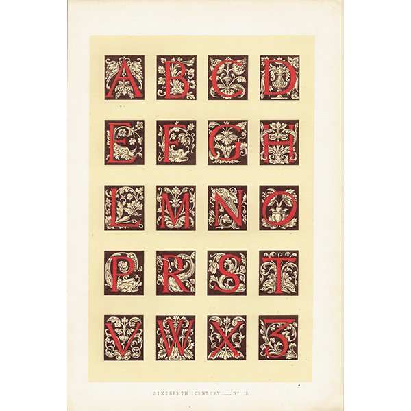 装飾写本 / アルファベット イルミネーション イギリス アンティーク 版画 リトグラフ  0174