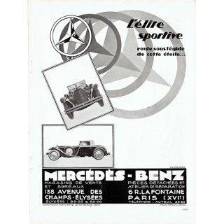 メルセデス・ベンツ(mercedes-benz)  クラシックカー 1929年 フレンチヴィンテージ広告 0168