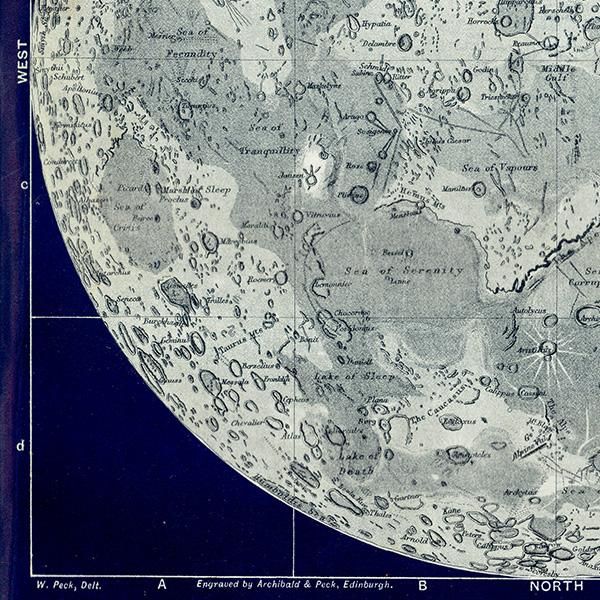 天文学】 月の図 Chart of the Moon 1890年 イギリス