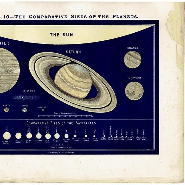 天文学】 太陽、木星、土星などの惑星のサイズ比較 1890年 イギリス アンティーク プリント | 天文学】 太陽、木星、土星などの惑星のサイズ比較 1890年 イギリス アンティーク プリント |