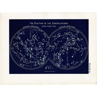 【天文学】 星座の位置 The Position of the Constellations 14700 years ago  1890年 イギリス アンティーク プリント | 0076