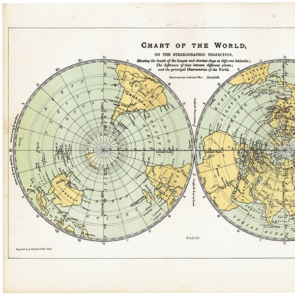 天文学】 世界地図 Chart of the World 1890年 イギリス アンティーク プリント | 0077