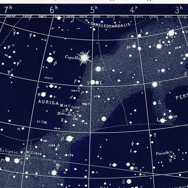 天文学】 天体図 双子座、おうし座、オリオン座、ペルセウス座 天文学】 天体図 双子座、おうし座、オリオン座、ペルセウス座