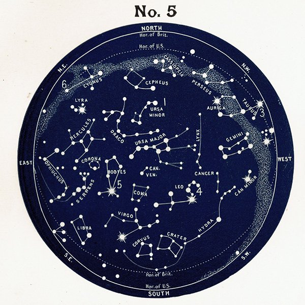 天文学】 天体図 北半球 星座マップ Map for the Northern Hemisphere No.5～No.8 1890