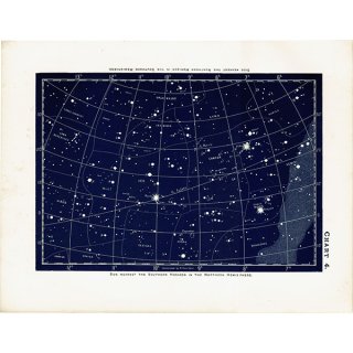 【天文学】 天体図 かに座、しし座、おおぐま座など  1890年 イギリス アンティーク プリント | 0085