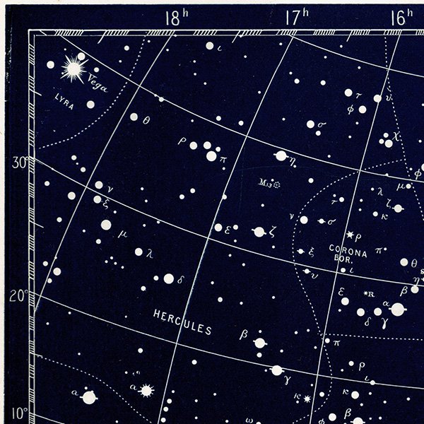 天文学】 天体図 うしかい座、りょうけん座、かんむり座、へび座など 1890年