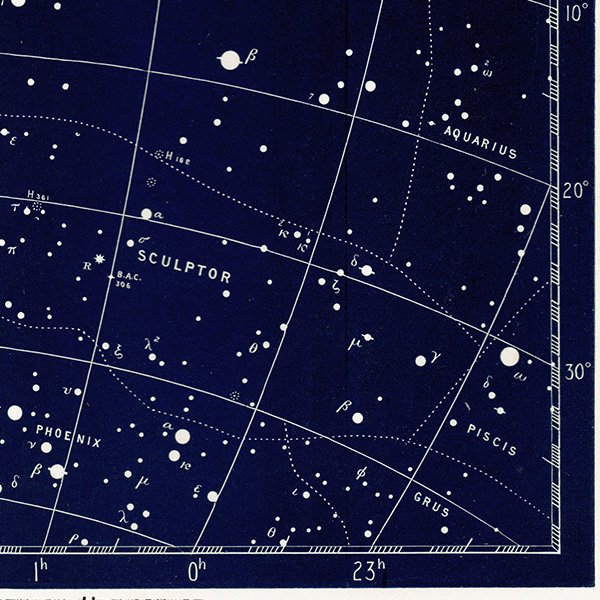 【天文学】 天体図 くじら座、はと座、エリダヌス座、ちょうこくしつ座など  1890年 イギリス アンティーク プリント | 0088
