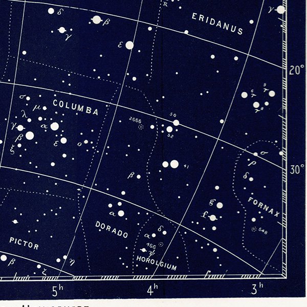 【天文学】 天体図 おおいぬ座、うさぎ座、いっかくじゅう座など  1890年 イギリス アンティーク プリント | 0089