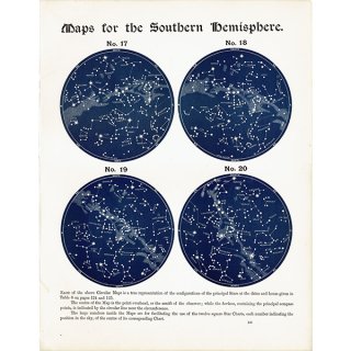 【天文学】 天体図 南半球 星座マップ Map for the Southern Hemisphere No.17〜No.20  1890年 イギリス アンティーク プリント | 0098