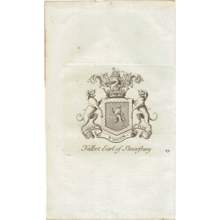 英国貴族の紋章 「Tallot Earl of Shrenflury」 インダストリアル イギリス アンティーク プリント 1779年  |  1105