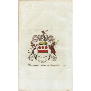 英国貴族の紋章 「Devereux Viscount Hereford（ヘレフォード子爵）」 インダストリアル イギリス アンティーク プリント 1779年  |  1131