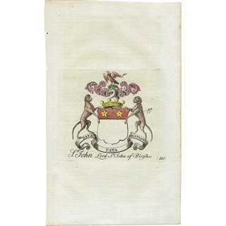 英国貴族の紋章 「S.John Lord St.John of Bletshoe」 インダストリアル イギリス アンティーク プリント 1779年  |  1138