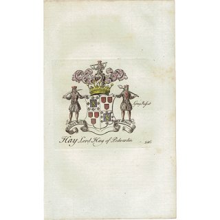 英国貴族の紋章 「Hay Lord Hay of Pedwardin」 インダストリアル イギリス アンティーク プリント 1779年  |  1154