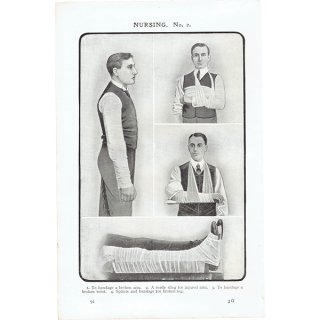 ミセスビートンの家政読本 看護 医療系 包帯の巻き方（腕や足） 1906年 イギリスアンティークプリント 0050