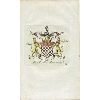 英国貴族の紋章 「Liddell Lord Ravensworth」 インダストリアル イギリス アンティーク プリント 1779年  |  1159