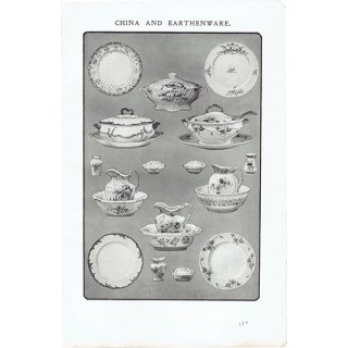 ミセスビートンの家政読本 磁器と陶器の食器 1906年 イギリスアンティークプリント 0061